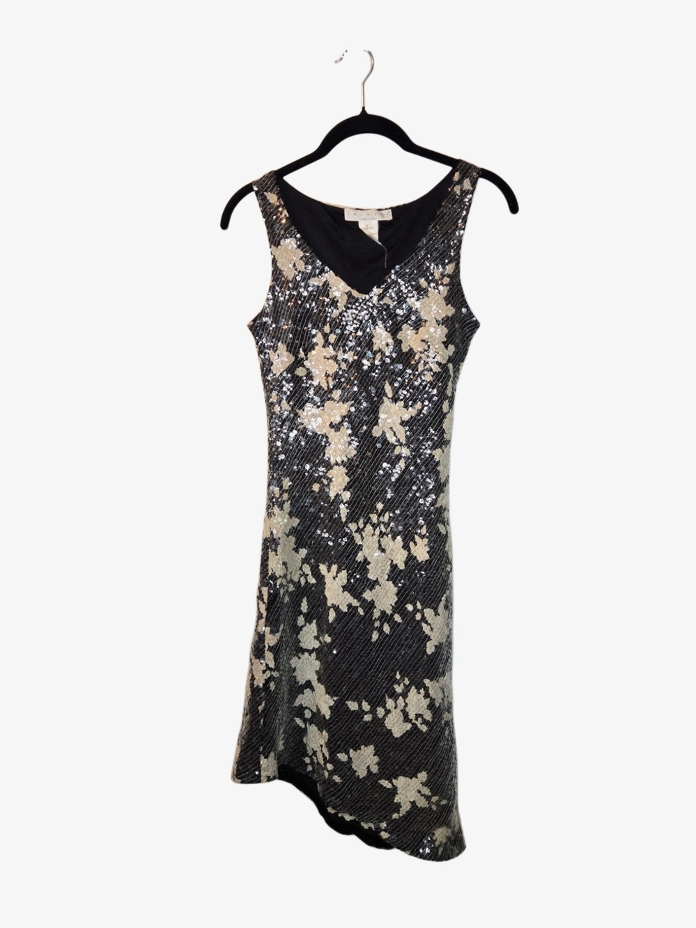 Italian Silk Y2k Sleeveless Black Sequin Floral Midi Dress!